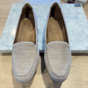 Clarks Artisan Keesha Luca Tan Tweed Linen Slip-On Loafers 7.5 New